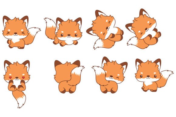 Download Set of Kawaii Fox Illustration - Kawaii fox Collection