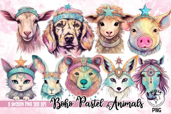 Download Boho Pastel Animals Sublimation Clipart - Boho Collection