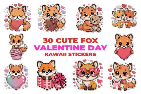 Download Kawaii Fox Valentine Day Stickers Bundle - Kawaii fox Collection