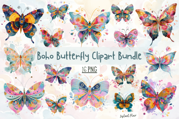 Download Boho Butterfly Clipart Bundle - Boho Collection