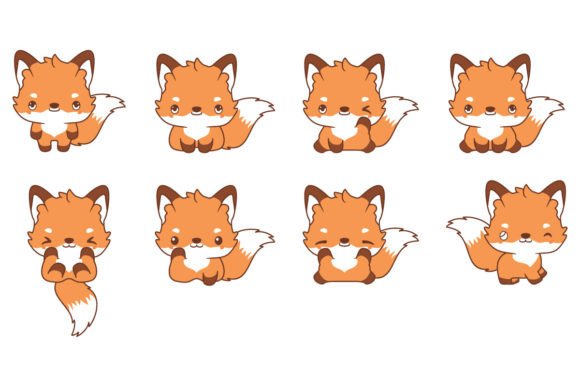 Download Set of Kawaii Fox Illustration - Kawaii fox Collection