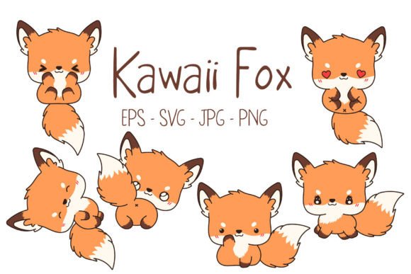 Download Kawaii Fox Character Set Illustrations - Kawaii fox Collection