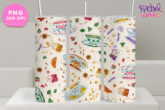 Download Watercolor Herbal Tea 20oz Tumbler Wrap - Premium Resources