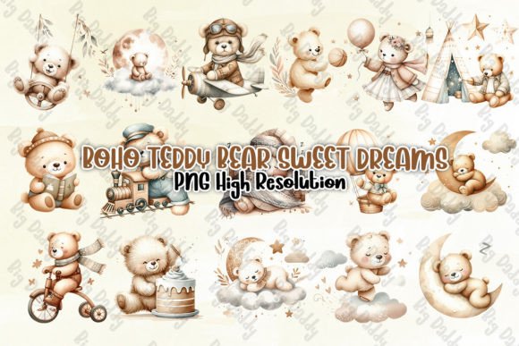 Download Boho Teddy Bear Sweet Dreams Clipart PNG - Boho Collection