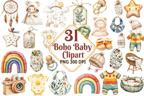 Download Boho Baby Watercolor Clipart - Boho Collection